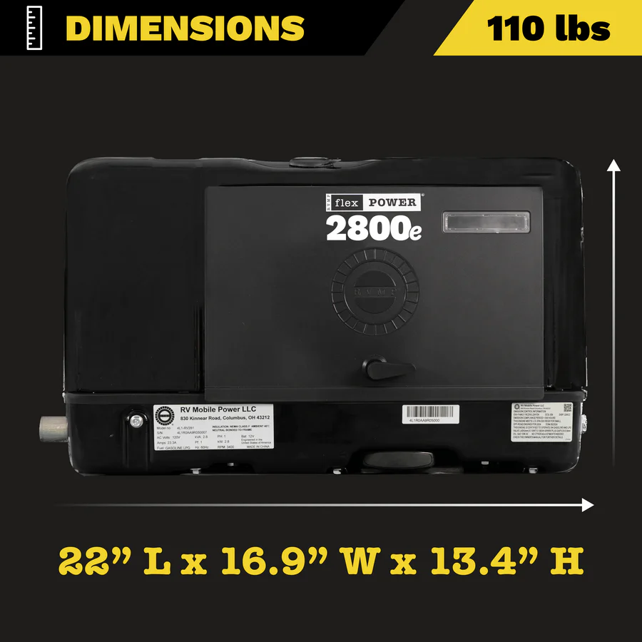 RVMP Flex Power 2800e RV Generator 4L1-RV281-EFI Dimensions
