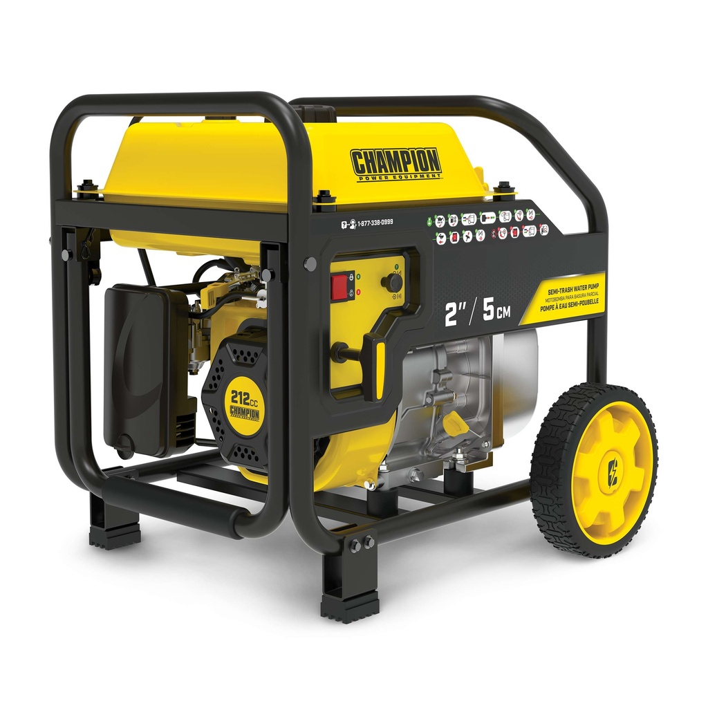 Champion 2-Inch Gas-Powered Semi-Trash Water Transfer Pump with Hose and Wheel Kit