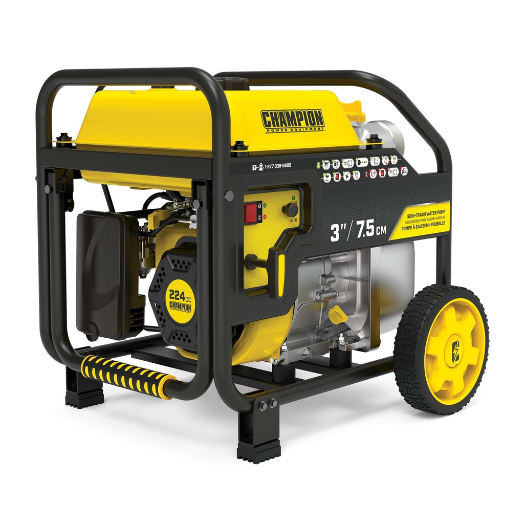 Champion 3-Inch Gas-Powered Semi-Trash Water Transfer Pump with Hose and Wheel Kit