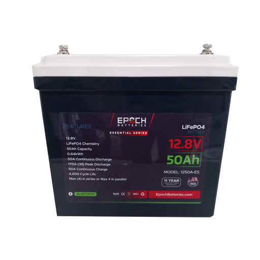 [1250A-ES] 12V 50Ah (0.64kWh) Essential Series - Bluetooth LiFePO4 Battery