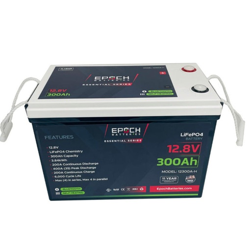 [12300A-H] 12V 300Ah (3.84kWh) Essential Series - Bluetooth & Heated LiFePO4 Battery